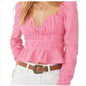 NWT Free People Chloe pink puff sleeve top size S